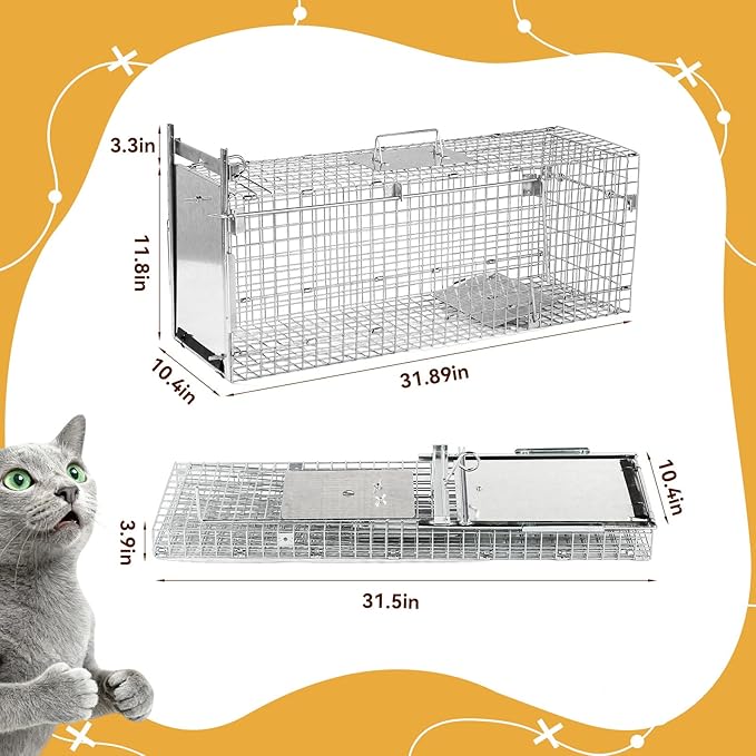 32 Inch Animal Trap CageFolding Live Animal Trap Cage for Stray CatsRaccoonsArmadillos and Rabbits
