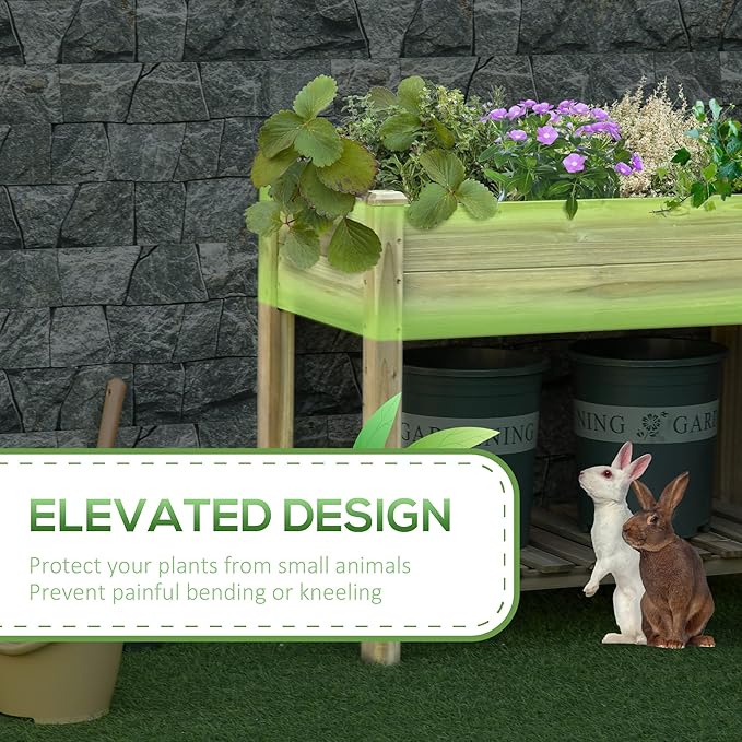 36 Raised Wood Garden Bed - 2-Tier Vegetable Garden &amp Outdoor Planter Box with Storage Shelf