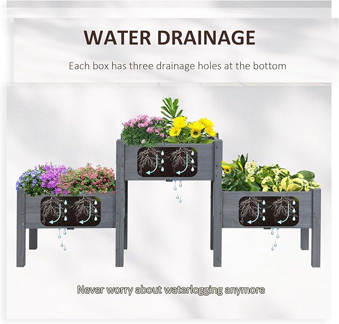 73x18x32 3Tier Raised Wood Garden Planter Durable Finish All-Season Durability Freestanding Grey Heavy-Duty Structure Weather-Resistant