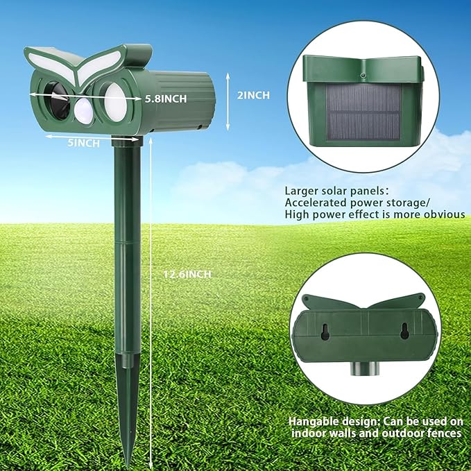 2Pack Solar Ultrasonic Animal Repellent Outdoor Deer Repellent Devices with Motion Detection&ampFlash Light Squirrel Rabbit Dog Cat DeterrentKeep Rodent Chipmunk Raccoon Away for Yard
