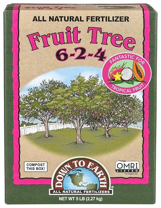 Down To Earth All Natural Fertilizers Organic Fruit Tree - Plant Food for Apples Pears Plums and Tropical Fruit Trees 6-2-4 5 lb