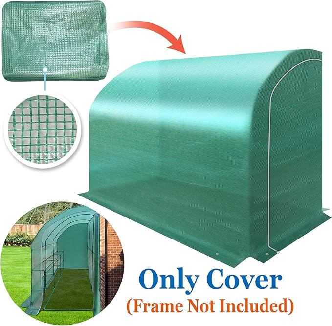 YardGrow Greenhouse Replacement Cover for 10x5x7'H Outdoor Lean to Walk-in Wall Greenhouse Portable Waterproof Hot House (Green)