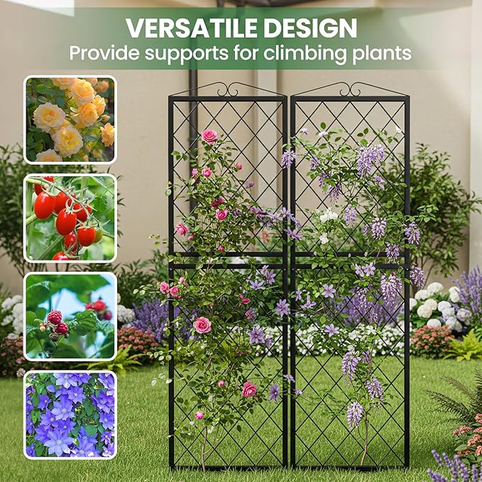 2 Pack 71 Inch Metal Garden Trellis for Climbing Plants Thickened Square Tube Metal Garden Trellis for Vines Plant Rose Vegetable SupportLarge Decorative Outdoor Trellis