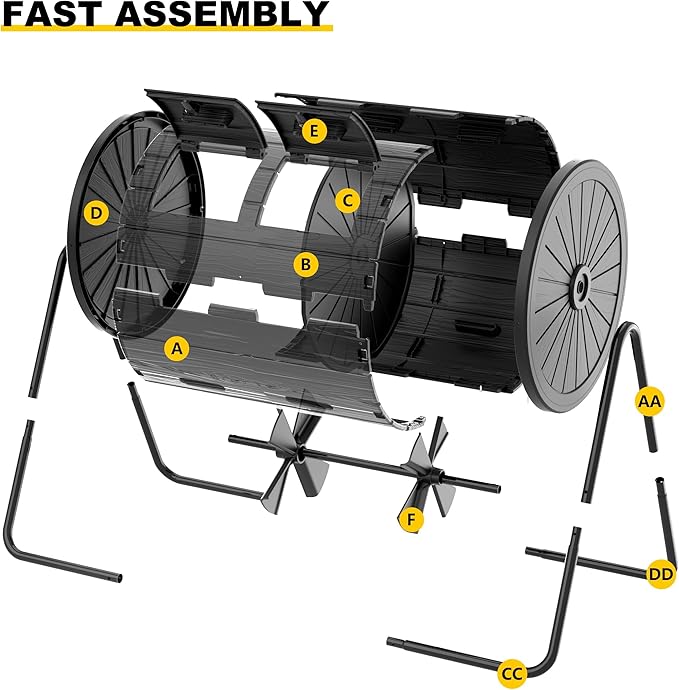 Dual Chamber Tumbling Composter 45 Gallon Large Outdoor Tumbling Composter Efficient Batch Composting Easy Turn Design (Black 45Gal)