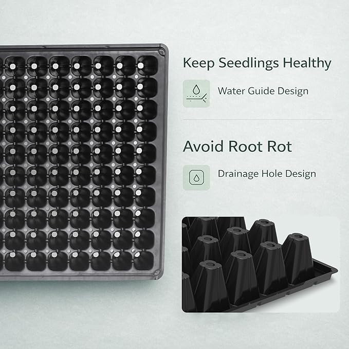 Gardzen 10 Pack 200 Cell Seed Starter Trays 1.5 Deep Plug Tray for Seedlings Durable Seedling Trays with Drainage Holes Fit Standard 1020 Drip Tray