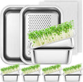 Vesici 4 Pack Sprouting Tray Kit Stainless Steel Soil Free Cultivation Germination Tray Wheatgrass Growing Container Seed Sprouting Container Kit for Indoors Plant Seed Beans Broccoli Arugula