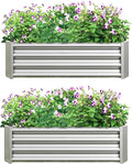 2 Pieces 4×2×1ft Raised Garden Planter Beds Outdoor Metal Planters Metal Flower Pool for Vegetables Herb Flowers Plants (Silver)