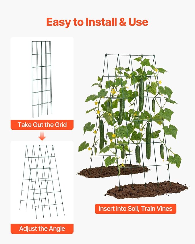 VEVOR Cucumber Trellis No Assembly Required 39 High 2 Pack Foldable A-Frame Garden Trellises for Raised Bed Metal Rustproof Outdoor Climbing Plant Support for Vine Peas Beans Tomato Flowers