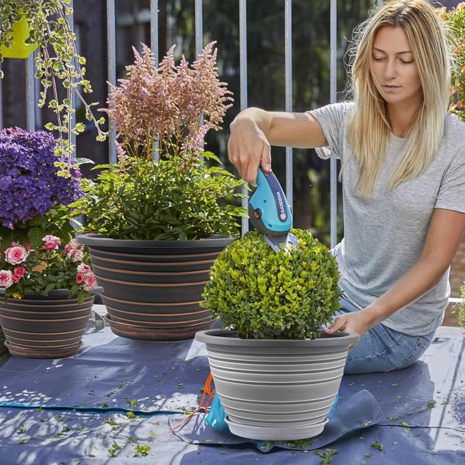12 Inch Plastic-Flower Pot-for-Indoor Plants 3 Pack Large Planters for Outdoor Plants with Drainage Holes &amp Saucers Retro Antique Imitation Decorative Garden Pots Planters