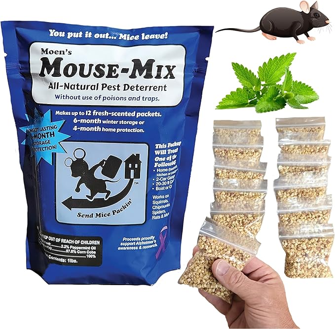 Moens 12 Pack Mouse Repellent Pouches Peppermint Oil &amp Cinnamon Oil Based Natural Rodent Deterrent Control for Home Garage RV Car Basement Attic &amp Storage – Kids and pet Safe
