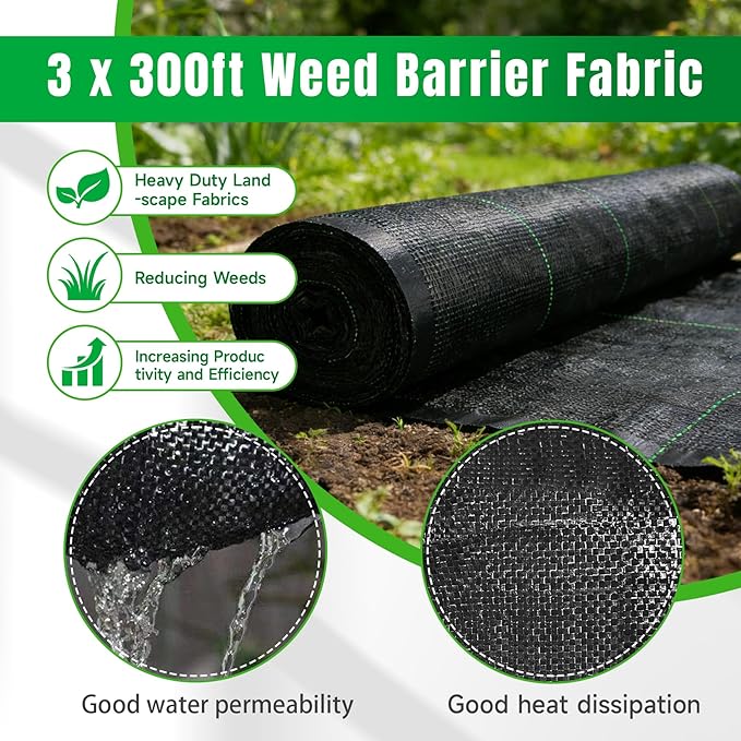 Weed Barrier Landscape Fabric Heavy Duty Weed Block Horticultural Floor Covering Mat Bottom Woven Geotextile Commercial Lane Fabric 3 x 300 FT
