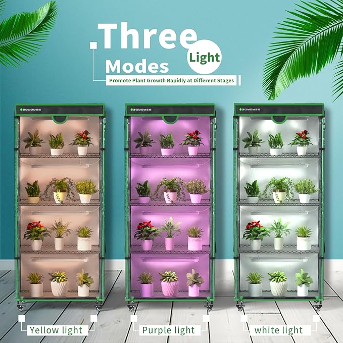 Indoor Greenhouse with Grow Light 35.8 W x 17.8 D x 71.8 H 5-Tier Plant Shelf with 3-Color T8 Growth Lights Plant Stand with Smart Timing Plug and thermohygrometer