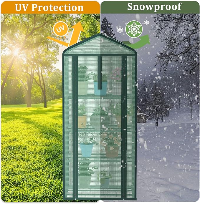 Greenhouse for Indoor Outdoor Small Plastic Plant Green House 4-Tier Rack Stand Portable Greenhouses with Durable PE Cover for Seedling