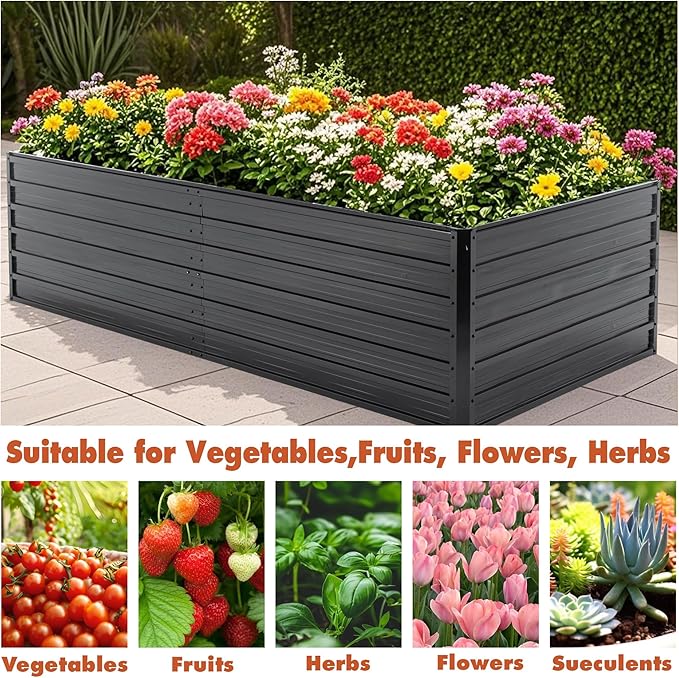 Galvanized Raised Garden Bed Kit Outdoor 8x4x2 FT Metal Planter Boxes Set Large Rectangle Planters Garden Vegetable &amp Flower Beds for Herbs Fruits Planting Backyard Patio (8X4X2FT)