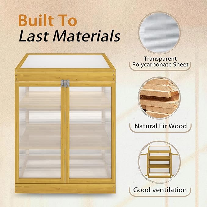 Greenhouse Wooden Cold Frame Greenhouse Garden Portable Mini Greenhouse Cabinet2-Tier Wooden Cold Frame Garden Greenhouse with Transparent Polycarbonate Sheet Keep Plant Warm Enough (Brown)