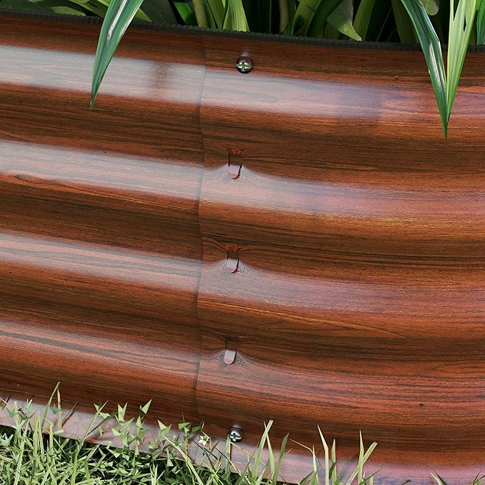 3.5' x 2' x 1' Galvanized Raised Garden Bed Kit Outdoor Metal Elevated Planter Box with Safety Edging Easy DIY Stock Tank for Growing Flowers Herbs Vegetables Brown