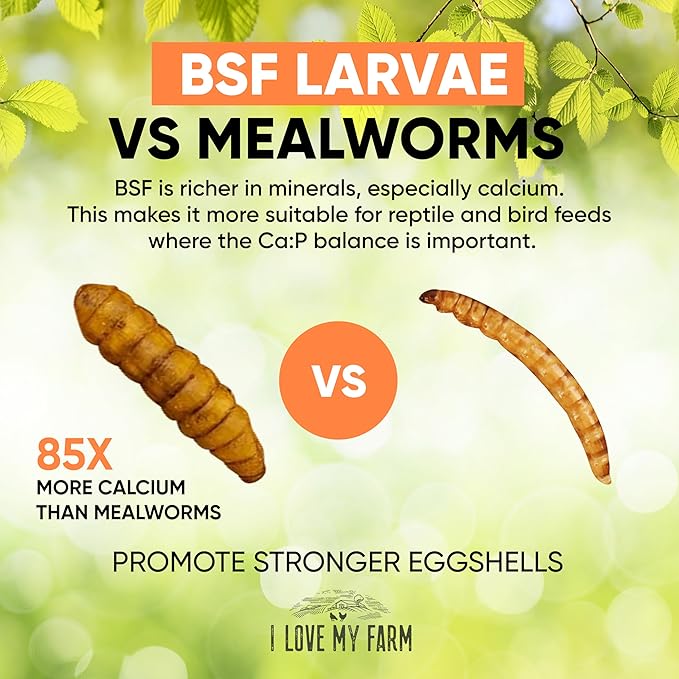 I LOVE MY FARM 5 Lb Dried Black Soldier Fly Larvae More Calcium Than Dried Mealworms High Protein Chicken Feed Poultry Treat BSF Larvae