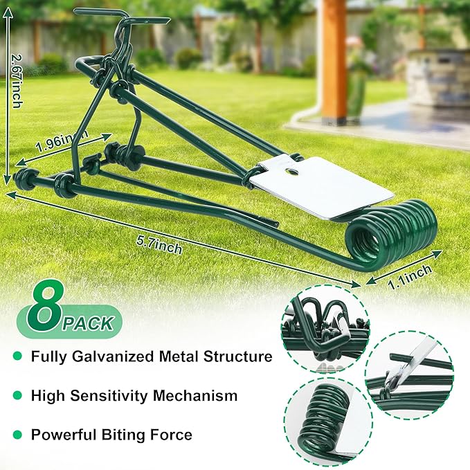 8 Pack Metal Gopher Traps for Outdoor Use Easy Set Reusable Mole and Vole Trap for Lawn Farm Garden Yard