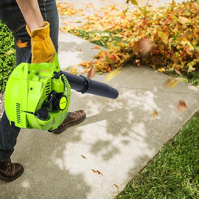 2-Stroke Handheld Leaf Blower Gas Powered Leaf Blower 26cc Gas Grass Sweeper Handheld Petrol Blower Powerful Clearing Blower for Lawn Care Snow Blowing and Yard Cleaning US Green