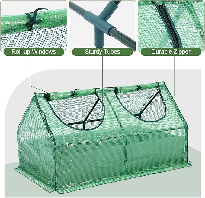 BPS 4x2x2 FT Raised Garden Bed with Green PE Cover Portable Mini Greenhouse with 2 Zipper Windows for Patio Garden Yard