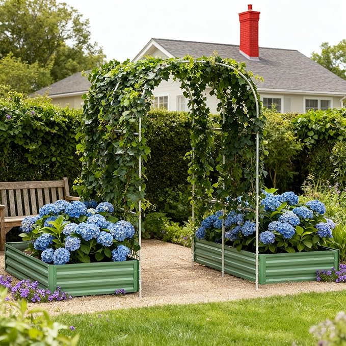 SUNYRISY Galvanized Raised Garden Bed with 87 H Arch Trellis for Climbing Plants Outdoor Large Metal Planter Box with Netting for Gardening Flowers Vegetables Fruit Green
