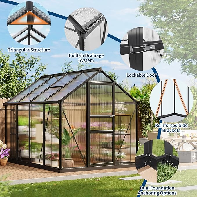Greenhouse 6x8 FT Greenhouse for Outdoors Walk-in Green House with Ground Nails and Vent Windows Sliding Lockable Door Green Houses for Outside Garden Backyard Patio