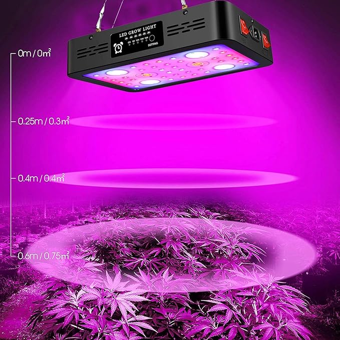 1200W LED Grow Light Growing Lamps with Veg/Bloom Dual Switches Timer Control Full Spectrum Grow Light Fixtures with Daisy Chain for Hydroponic Greenhouse Indoor Plant Veg and Flower