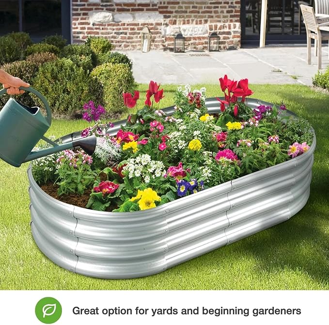 LIALEX Galvanized Raised Garden Bed Metal Outdoor Garden Planters Large Galvanized Raised Planters 4ft (L) X2ft (W) X1ft (H) Silver