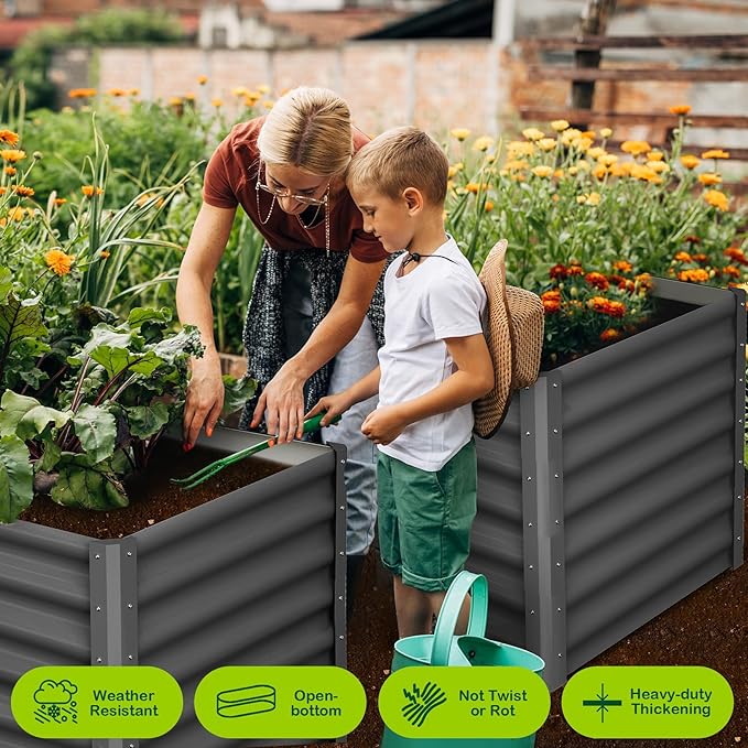 Raised Garden Bed Heavy Duty Raised Garden Beds Outdoor Galvanized Metal 6x3x2ft Planters for Outdoor Plants with Safety Edges 2-Pack Raised Beds for Gardening and Planter Box Dark Gray