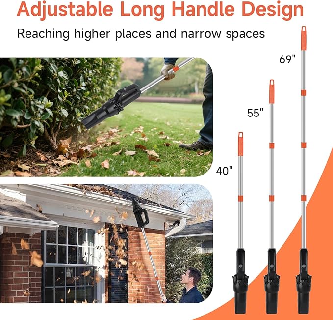 Cordless Leaf Blower with Long Handle - 60 Lightweight Electric Air Broom Blower with 2 Speed Modes for Blowing Leaves Dust and Debris Mini Leaf Blowers for Small Lawn Yard Patio and Corner