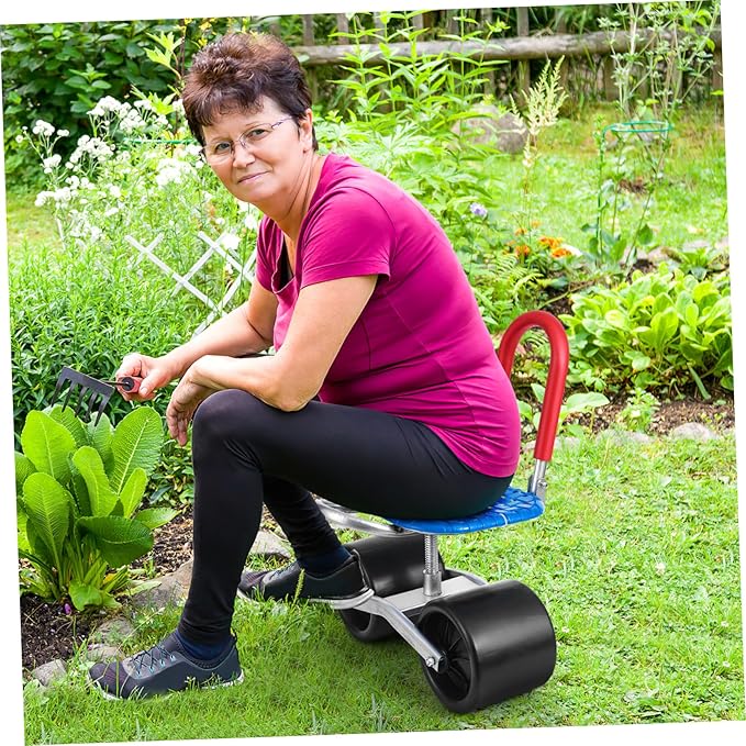 Garden Work Seat with Wheels Pp Steel 360° Rotating Comfortable Height Easy to Store