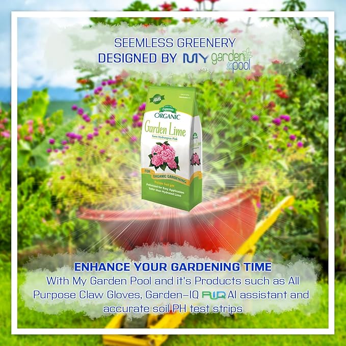 MYGP Organic Garden Lime Raises Soil pH Contains pelletized dolomitic Lime for Organic Gardening 5 lb with a My Garden Pool PH Soil Test Strips 20 ct and Superior Gardening Claw Gloves - 2 Pack