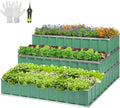 VIVOSUN 3-Tier Metal Raised Garden Bed 46 x 46 x 24 Galvanized Steel Metal Outdoor Planter Box with Gloves and Scissors to Grow Flowers Vegetables and Herbs for Outdoor Gardening Green