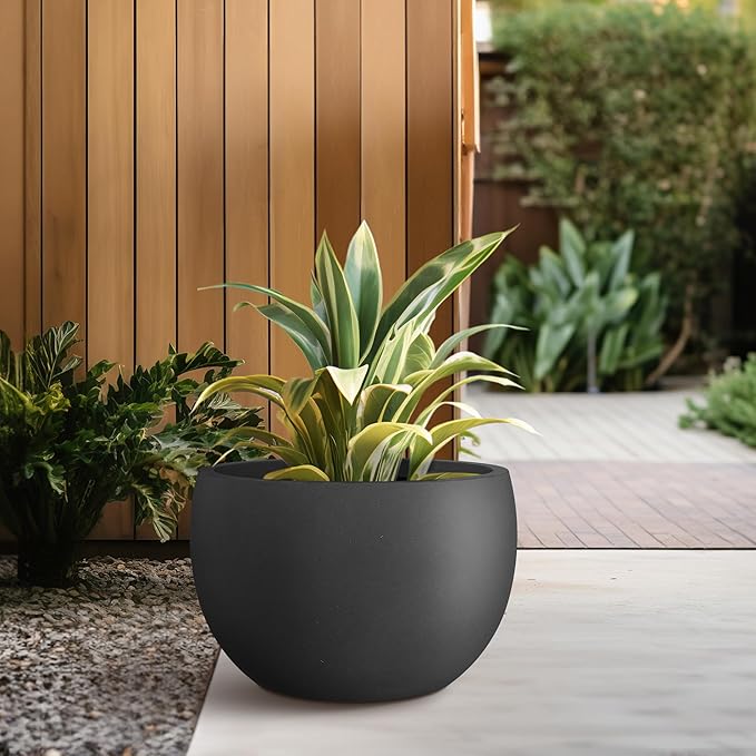 Kante 15.7 Dia Round Concrete Planter Outdoor/Indoor Large Bowl Plant Pots with Drainage Hole and Rubber Plug for Garden Patio Balcony Home Black