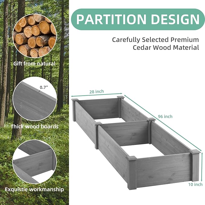 96x28x10 ft Wooden Raised Garden Bed Outdoor - Tool-Free 20 Minutes Assembly Large Planter Box Flower Bed with 300lbs Capacity for Vegetables Flowers &amp Herbs (96x28x10'')