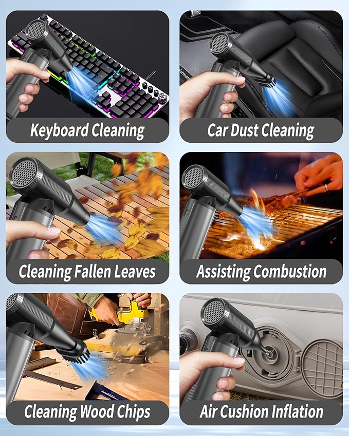 Electric Air Duster 180000RPM Super Power Cordless Air Duster with LED Light 3-Gear Adjustable Mini Blower with Fast Charging Dust Blower for Cleaning Computer Keyboard Car House and Outdoor
