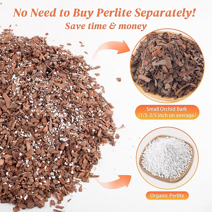 Orchid Bark Potting Mix - 29QT Natural Orchid Potting Mix for Repotting Blended with Small Pine Bark and Perlite to Provide Ideal Ventilation and Good Drainage for Orchids and Other Potted Plants