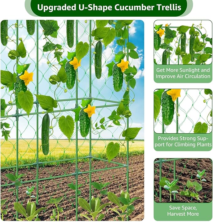 65×48 Upgrade Heightened Cucumber Trellis for Raised Bed U-Shape Garden Trellis for Climbing Plants Outdoor Metal Arch Trellis for Fruit Vegetable Flower