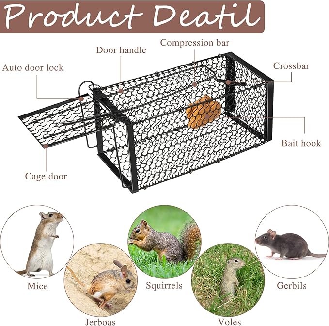 Qualirey 4 Pcs Humane Rat Trap Chipmunk Squirrel Rodent Foldable Mouse Trap Small Live Animal Mouse Voles Hamsters Live Cage Rat Cage for Mice Easy to Catch and Release 9.4 x 4.7 x 4.7 Inches