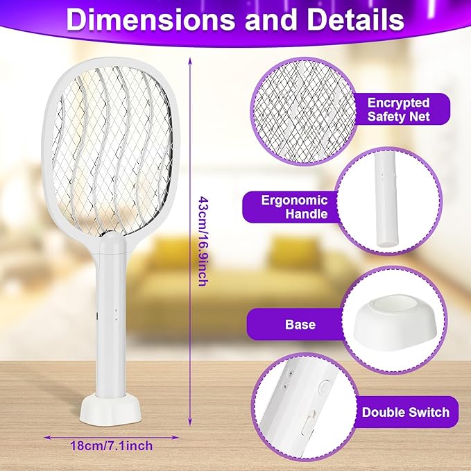Qualirey 4 Pcs Electric Fly Swatter Bug Zapper Racket 2 in 1 USB Rechargeable Mosquito Racket 3000v High Powered Mosquito Killer for Indoor Outdoor Home Bedroom Kitchen Patio Office Insect(Waves)
