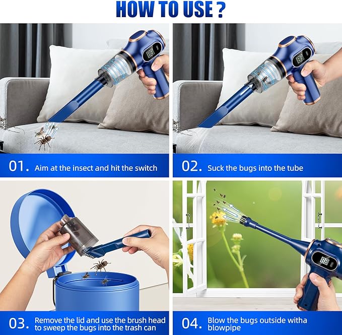 2025 Bug Vacuum CatcherSpider Killer Insect CatcherCordless Handheld Vacuum Cleaner for Car USB Rechargeable for Stink BugMothSpider Strong Suction 1pcs