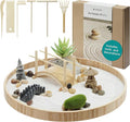 Navaris Zen Garden Kit - Mini Japanese Sand Garden - Miniature Meditation Stone Ornaments - Buddhist Gifts Complete Set - Round MDF Tray White Sand