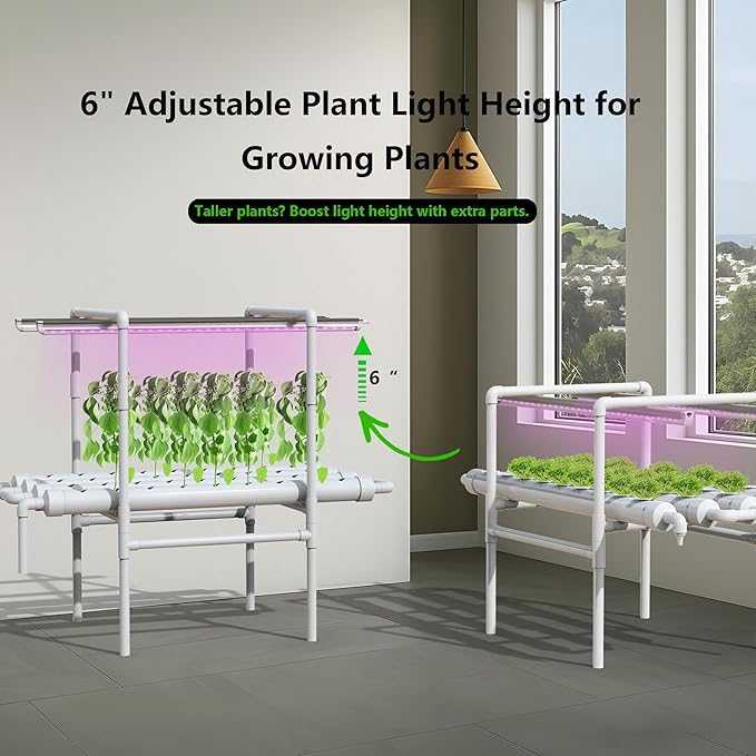 NFT Hydroponic Growing System Kit - Full-Spectrum Grow Lights ＆ Timer | 36 Plant Sites | Food-Grade PVC-U Pipes | Auto Water Pump &amp Timer | Indoor Gardening for Leafy Greens Lettuce &amp Herbs