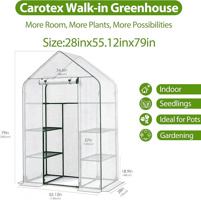 Walk-in Greenhouse 27.6 x 55 x 79 Inch Outdoor Plant Green House with 3 Tiers 6 Shelves Heavy Duty Steel Frame &amp Thicken PE Cover Portable Greenhouses for Balcony Patio Deck Gardening