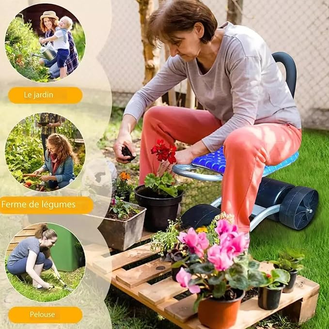 Garden Rolling Stool seat Adjustable 360° Rotating Work seat with Wheels for Courtyard Portable Garden Scooter