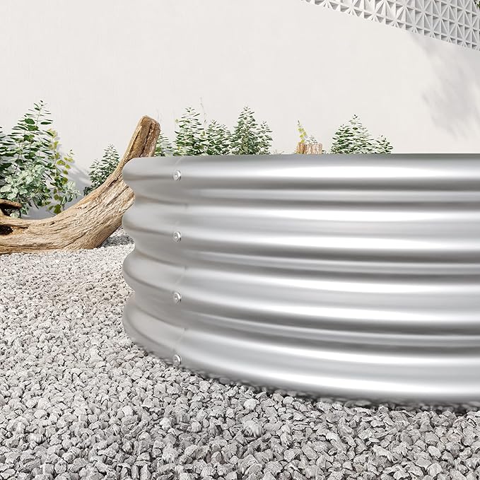 DSHADE Outdoor Raised Garden BedOval Large Galvanized Metal Raised Planter Bed Garden Bed Kit Anti Rust Garden Beds Large Metal Planter Box for for PlantsVegetablesFlowers (Silver)