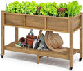 DWVO 47x18x31in Raised Garden Bed Outdoor HDPE with Legs and Lockable Wheels Weather-Resistant Poly-Wood Elevated Planter Box Double Tier Planters for Backyard Patio Balcony Brown