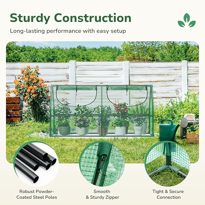 GreatBuddy Portable Mini Greenhouse 3×3×6Ft High-Density PE Plant Cover with 2 Roll-up Zipper Windows Perfect for Indoor Outdoor Plant Growing