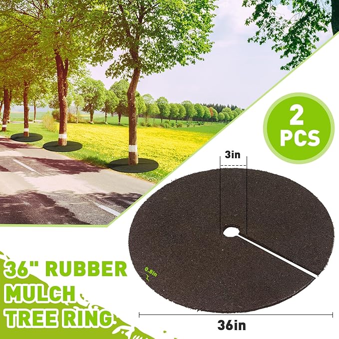 Peryiter 2 Pcs 36 Rubber Mulch Tree Ring Heavy Duty Tree Weed Barrier Ring Protectors Mulch Mat Landscaping Round Root Barrier for Weed Grass Control Root Protection (Brown)