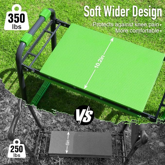 Garden Kneeler and Seat Heavy Duty with 10.2” Wider Soft Pad Portable Folding Stool for Gardening with Extra Hand Pruner Sturdy Garden Kneeling Bench for Senior Help Stand Green